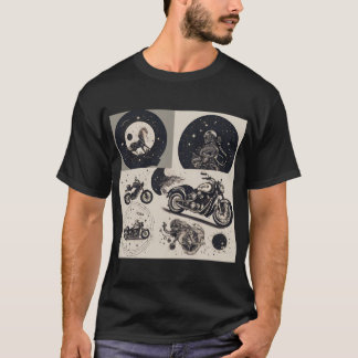 CAMISETA オートバイと星座の図オリジナルTシャツ