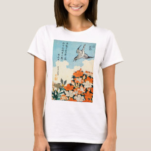 Camiseta サツキに小鳥, azálea de Satsuki do 北斎 e