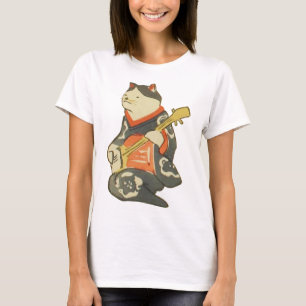 Camiseta 三味線を弾く猫, gato do 国芳 que joga a g