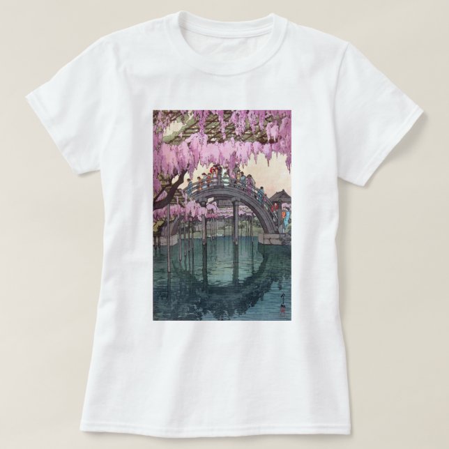 Camiseta 亀 戸 神, Ponte Kameido, Hiroshi Yoshida, Woodcut (Frente do Design)