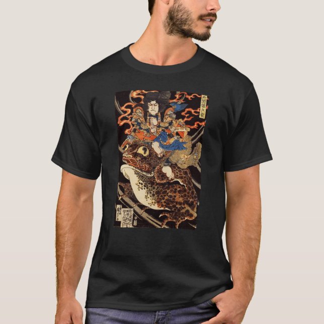 Camiseta 侍と化け蛙, samurai do 国芳 e sapo gigante, Kuniyoshi, (Frente)