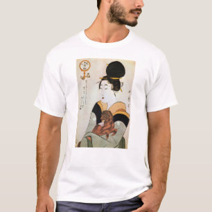 Camiseta 女 と 犬, 歌 Mulher e Cachorro, Utamaro, Ukiyoe