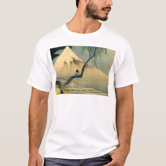 Camiseta 富 士 と 年, 北 斎 Monte Fuji e Boy, Hokusai, Ukiyo-e (Frente)