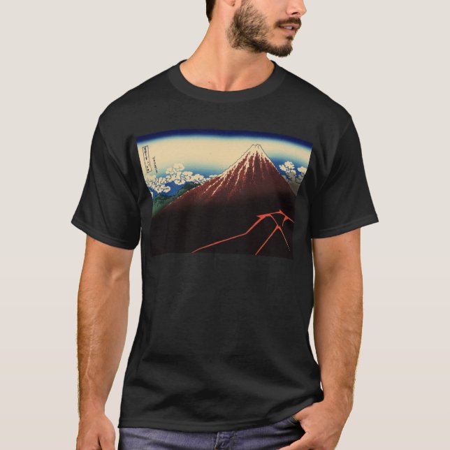 Camiseta 山下白雨, trovão do 北斎 e Monte Fuji, Hokusai, Ukiyo-e (Frente)