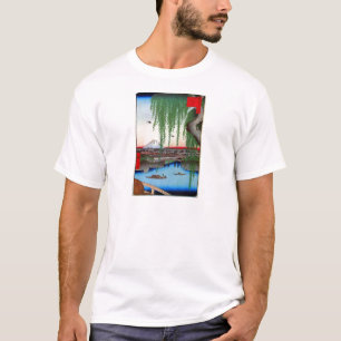 Camiseta 柳 と 士, 広 重 Willow e Monte Fuji, Hiroshige, Ukiyo-e