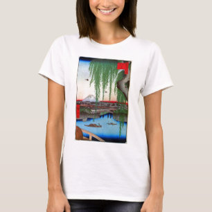 Camiseta 柳 と 士, 広 重 Willow e Monte Fuji, Hiroshige, Ukiyo-e