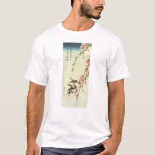 Camiseta 桃 の 花 燕, 広 重 Peach Blossom and Swallow, Hiroshige