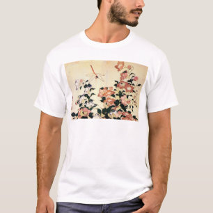 Camiseta 桔 梗, 北 斎 Bellflower e Dragonfly, Hokusai, Ukiyoe
