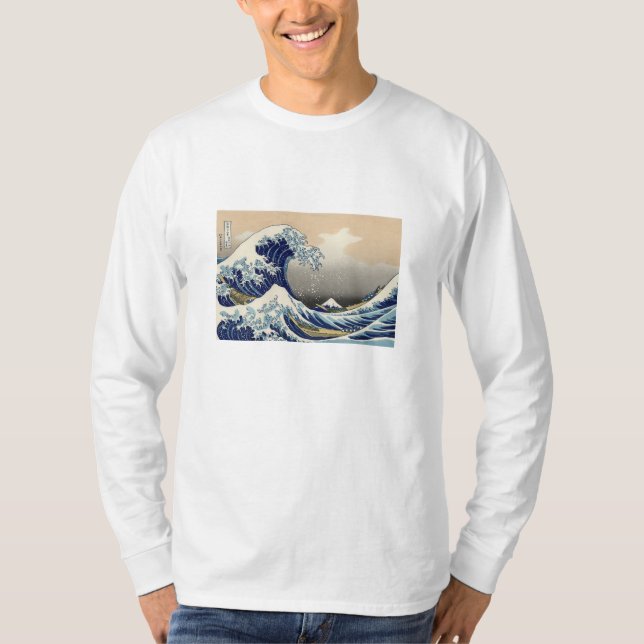 Camiseta 浮世絵長袖Tシャツ Ukiyoe T-Shirt 葛飾北斎 「富嶽三十六景 神奈川沖浪裏」 (Frente)