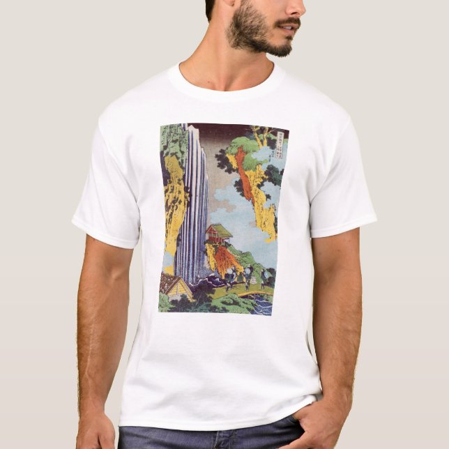 Camiseta 滝, 北 斎 Waterfall, Hokusai, Ukiyo-e (Frente)