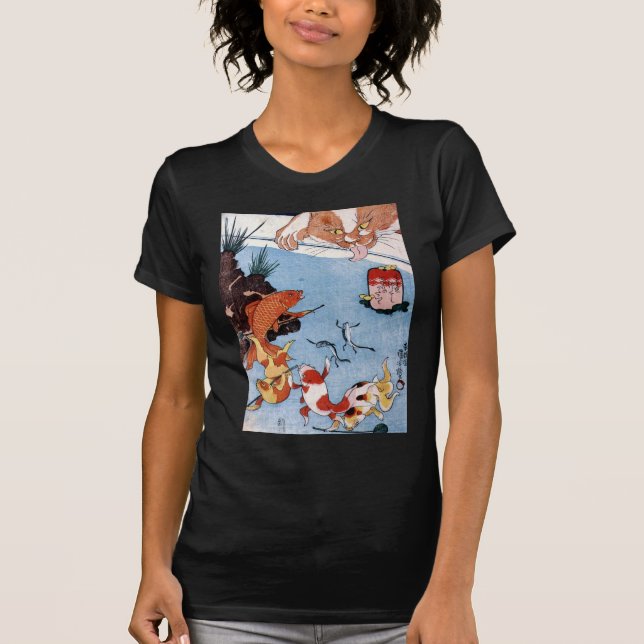 Camiseta 猫と金魚, gato do 国芳 e peixe dourado, Kuniyoshi, (Frente)