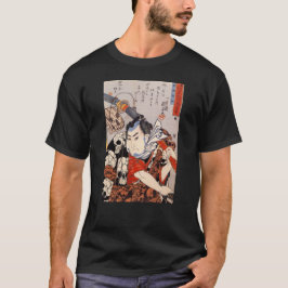 Camiseta 猫の髑髏模様, teste padrão feito dos gatos, Ukiyoe do