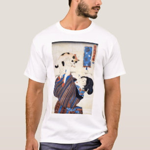 Camiseta 猫 と 女, 国 Cat e Mulher, Kuniyoshi, Ukiyo-e