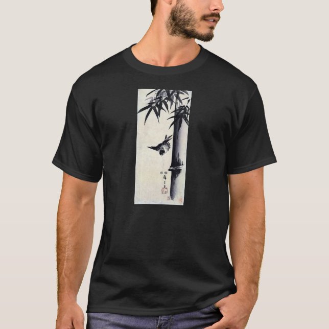 Camiseta 竹に雀, bambu do 歌川広重 & pardal, Hiroshige, Sumi-e (Frente)