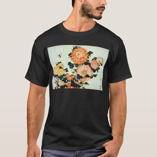 Camiseta 菊と蜂, crisântemo do 北斎 e abelha, Hokusai (Frente)