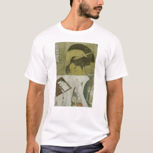 Camiseta 鏡 を 女, 歌 麿 Mulher que vê espelho, Utamaro, Ukiyoe