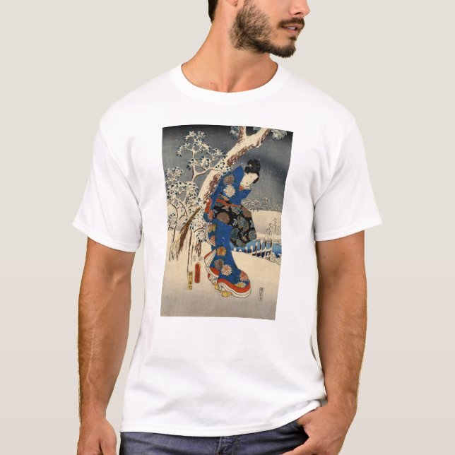 Camiseta 雪の芸者, 豊国 Geisya na neve, Toyokuni, Ukiyo-e (Frente)