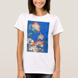 Camiseta 鳥 と 薬, 北 斎 Bird e Peony, Hokusai, Ukiyoe