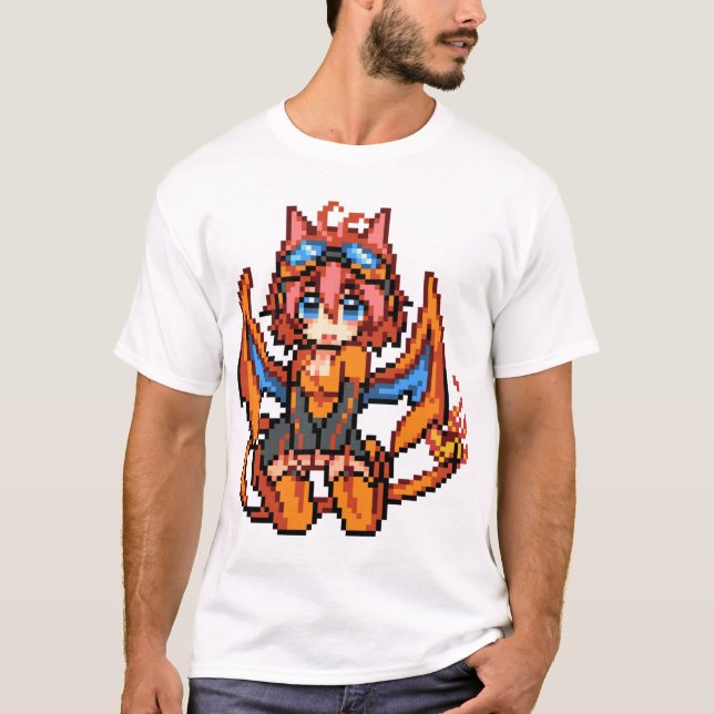 Camiseta 006 CHARIZARD Girl Sprite Pixel Art - CHEIO POKEDE (Frente)