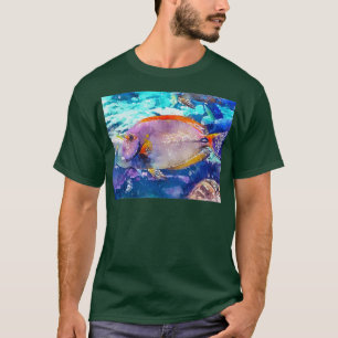 Camiseta 017 White Orange Angelfish Watercolor Angelfish wi
