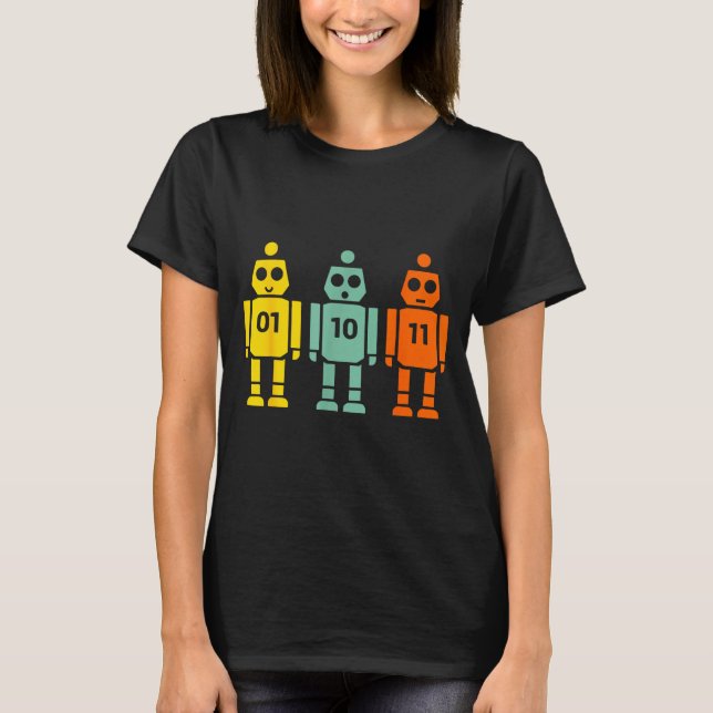 Camiseta 01 10 11 programação de robôs engraçado homens mul (Frente)