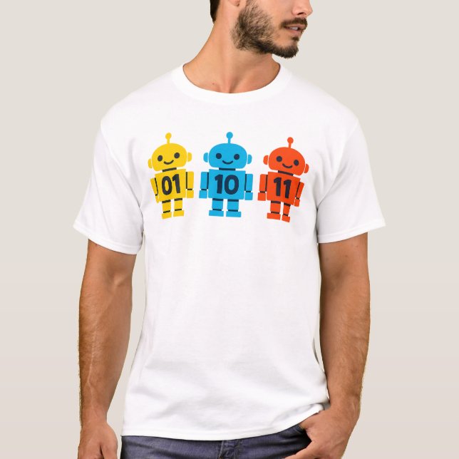 Camiseta 01 10 11 Robots Binary Code Cute Tech Design (Frente)