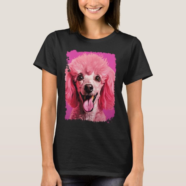 Camiseta 01 Cachorro Poodle Rosa (Frente)