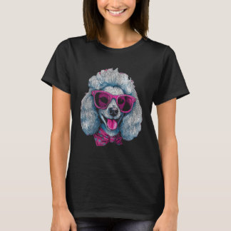 Camiseta 01 Poodle Engraçado com Gravata Borboleta e Óculos