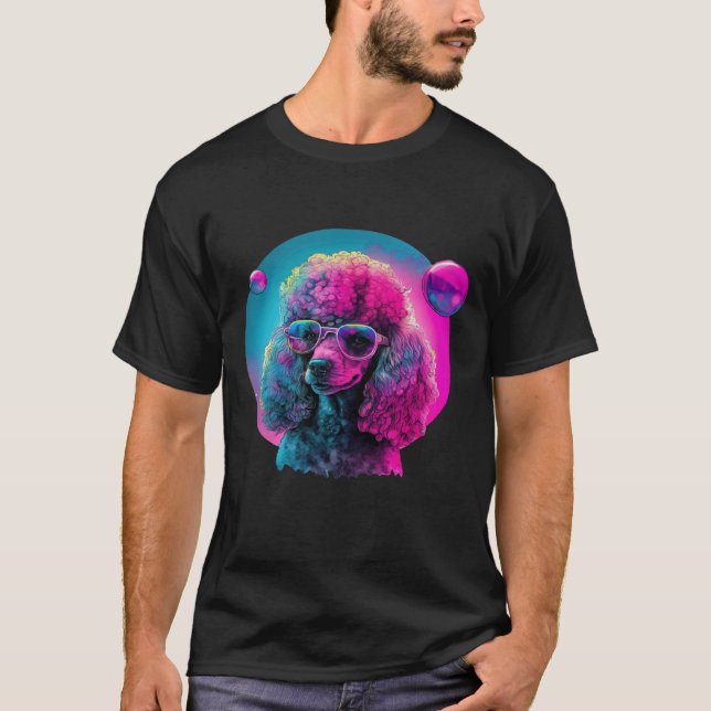 Camiseta 01 Poodle s Paisagem de Sonhos Synthwave (Frente)
