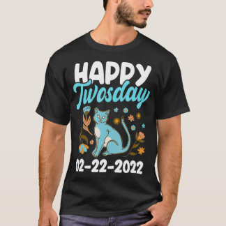 Camiseta 02222022 fevereiro segundo 2022 Feliz Twosday Cat