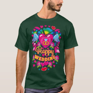 Camiseta 06 Feliz Casamento Anéis de Diamante Coração