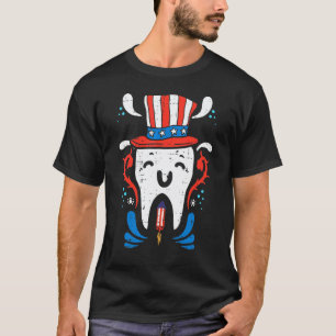 Camiseta 0 Dente Bandeira EUA Chapéu Alto 4 de Julho Dentes