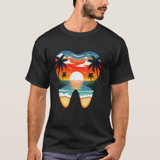 Camiseta 0 Dentista Vintage Dente Pôr do Sol Palmeiras Odon