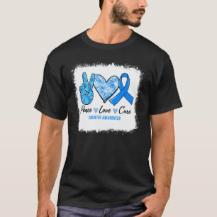 Camiseta 0 Descolorido Paz Amor Cura Fita Azul Diabetes Con