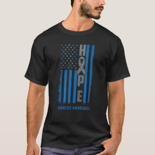 Camiseta 0 Faixa Azul e Cinza Esperança EUA Bandeira Diabet