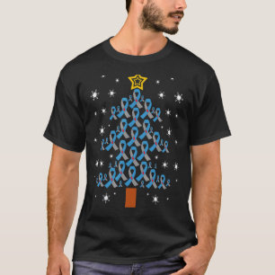 Camiseta 0 Fita Azul e Cinza Árvore de Natal Diabetes Tipo