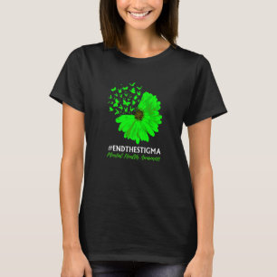 Camiseta 0 Girassol Borboleta Fim da Conscientização da Saú