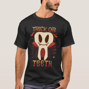 Camiseta 0 Halloween Dental Dente Truque ou Dentes Dentista