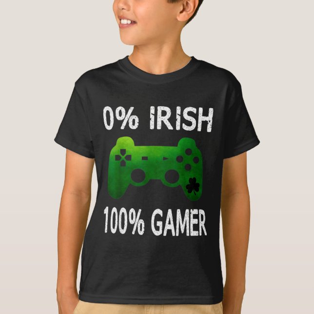 Camiseta 0% Irish 100% Gamer Funny St Patricks Day Video Ga (Frente)
