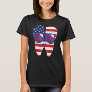 Camiseta 0 Óculos de Dentes Retro Bandeira dos EUA 4 de Jul