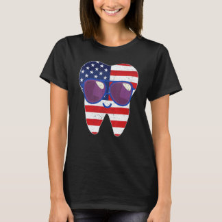 Camiseta 0 Óculos de Dentes Retro Bandeira dos EUA 4 de Jul