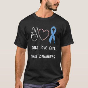 Camiseta 0 Paz Amor Cura Diabete Fita Azul T1d Diabetes