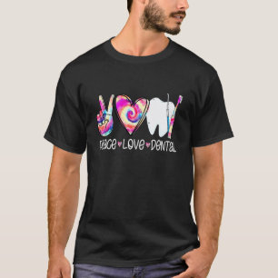 Camiseta 0 Paz Amor Odontologia Tie Dye Coração Dentes Fofo