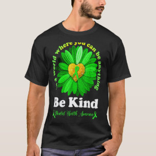 Camiseta 0 Seja Gentil Laço Verde Girassol Saúde Mental Con