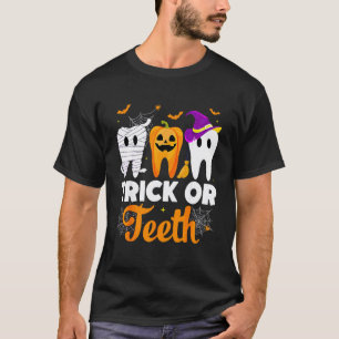 Camiseta 0 Truque ou Dentes de Halloween Dentista