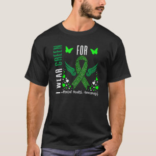 Camiseta 0 Use Laço Verde Borboleta Apoie Saúde Mental