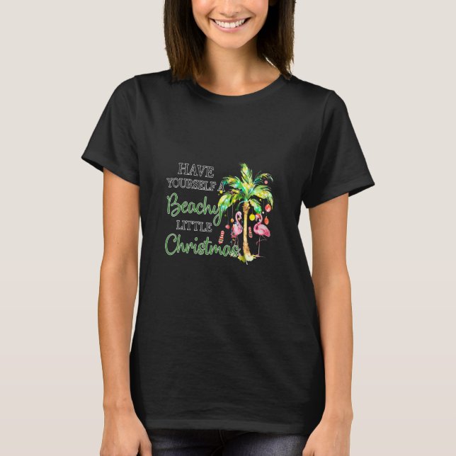 Camiseta 0ow6 Beachy Christmas Flamingo Merry Xmas Beach Ho (Frente)