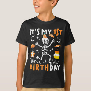 Camiseta 1º aniversário crianças esqueleto engraçado 1º ani