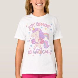 Camiseta 1º ano é Mágico Volta às Aulas Unicórnio Pastel