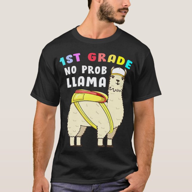 Camiseta 1º ano sem problemas de lhama volta às aulas (Frente)